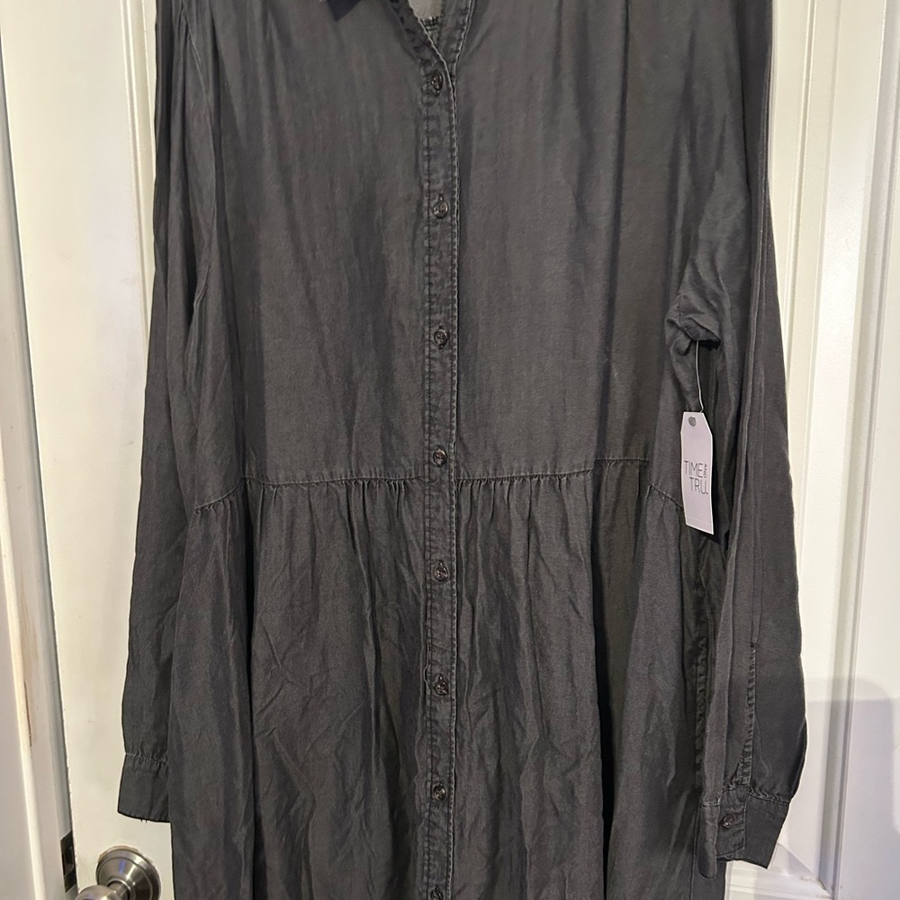Time and Tru Charcoal Long Sleeve Denim Dress